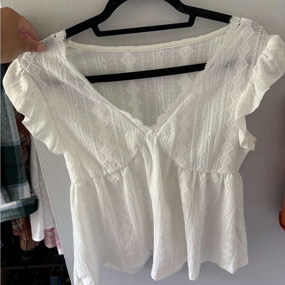 SHEIN White Lace Ruffle Blouse